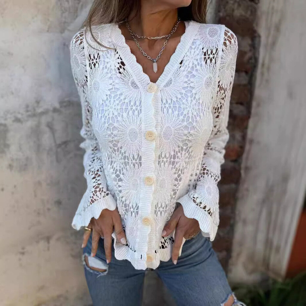 🌸Summer Hot Sale 50%OFF🌸Women Lace V-neck Long Sleeve Top