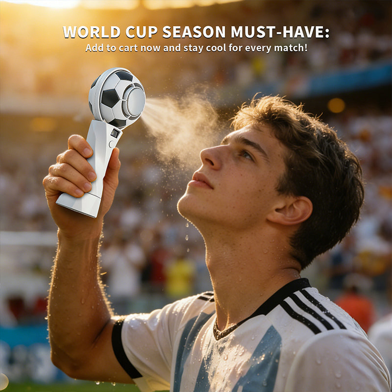 2026 Soccer-Themed Handheld Cooling Fan – Portable, Turbo-Powered, Rechargeable Mini Fan