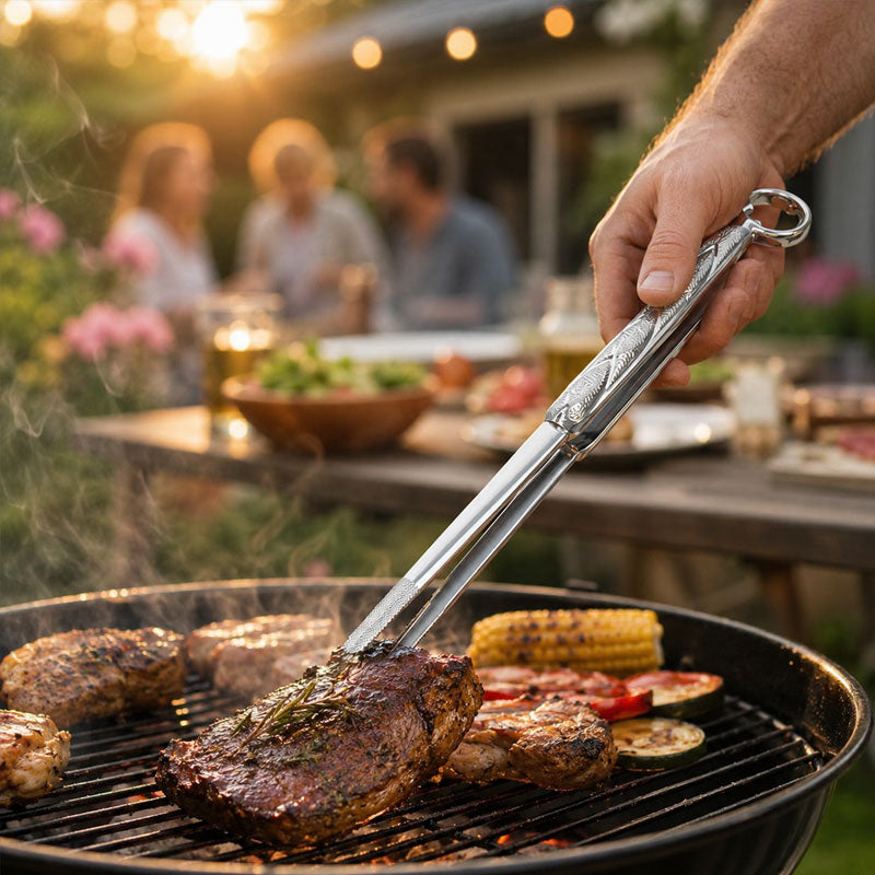 Elegant Crane Feather 304 Stainless Steel BBQ Tongs with Integrated Bottle Opener - Versatile Food & Grill Tongs