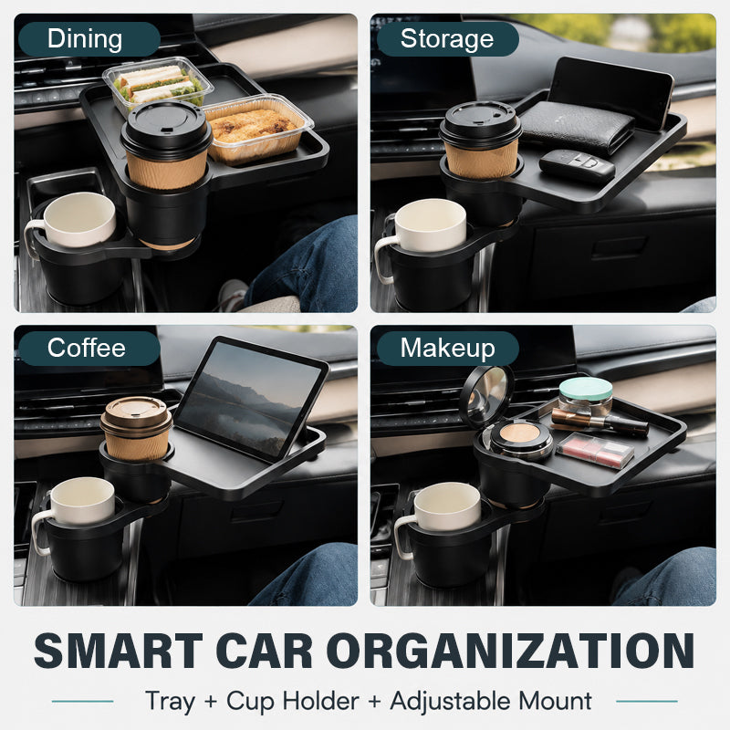 Car Cup Holder Tray with Phone Stand and Extra Cup Holde