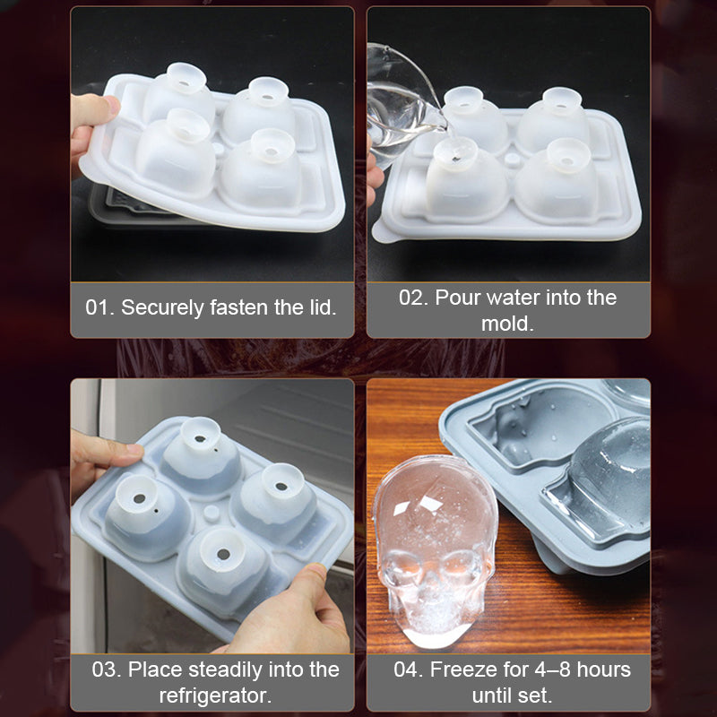 Creative 3D Skull Ice Cube Tray - Skull Shaped Ice Balls in Whiskey & Drinks