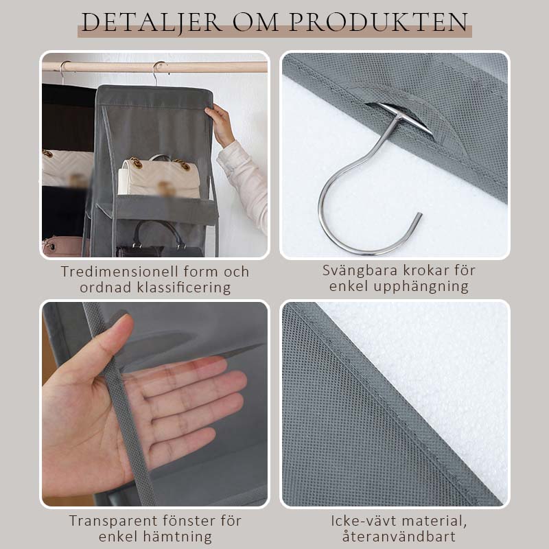 Ripustettava säilytyspussi – kaksipuolinen läpinäkyvä muotoilu, välttämätön vaatekaapin järjestämiseen.