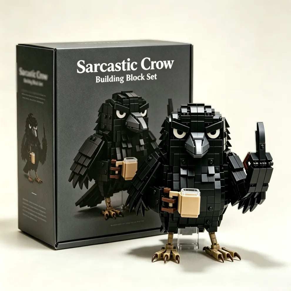 🐦‍⬛ Sarcastic Coffee Crow - Building Block Set – Funny Do Not Disturb Desk Decor