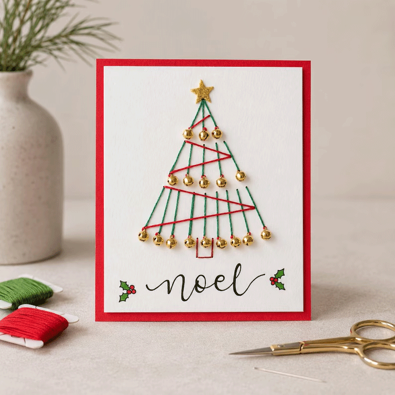 🎄🧵DIY kit for a Christmas card featuring string art