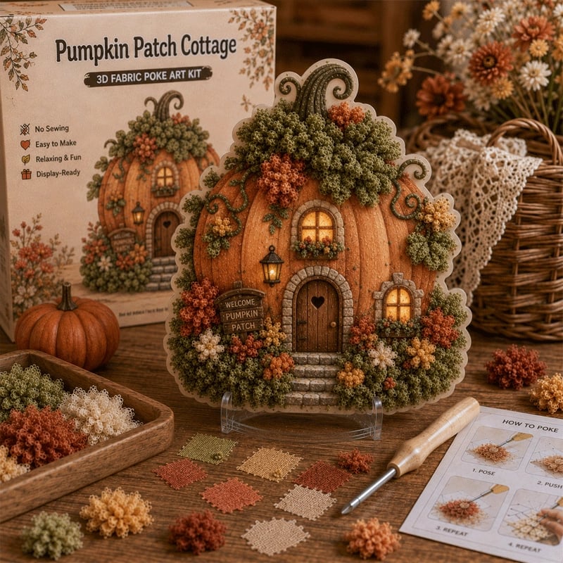 🔥 Last day: 49% off – ✨ ‘Whimsical Village’ kit for 3D fabric art (Poke Art technique)