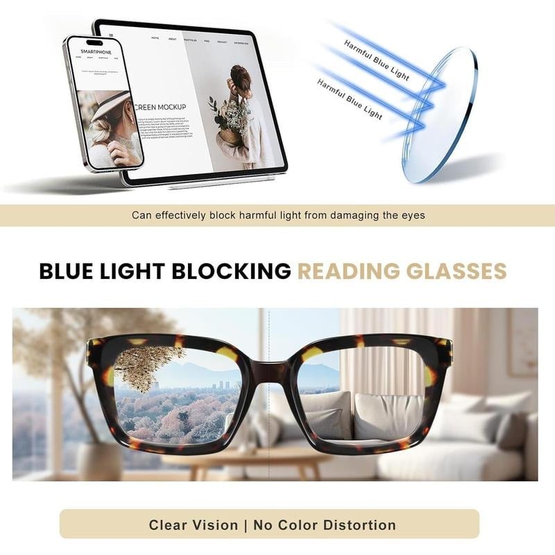 👓Set of 3 tortoiseshell reading glasses – Oversized square reading glasses that block blue ligh