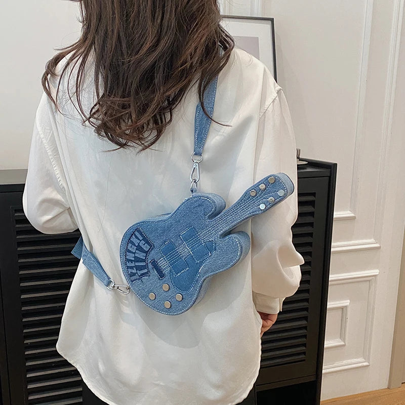 Creative and unique denim guitar shoulder bag