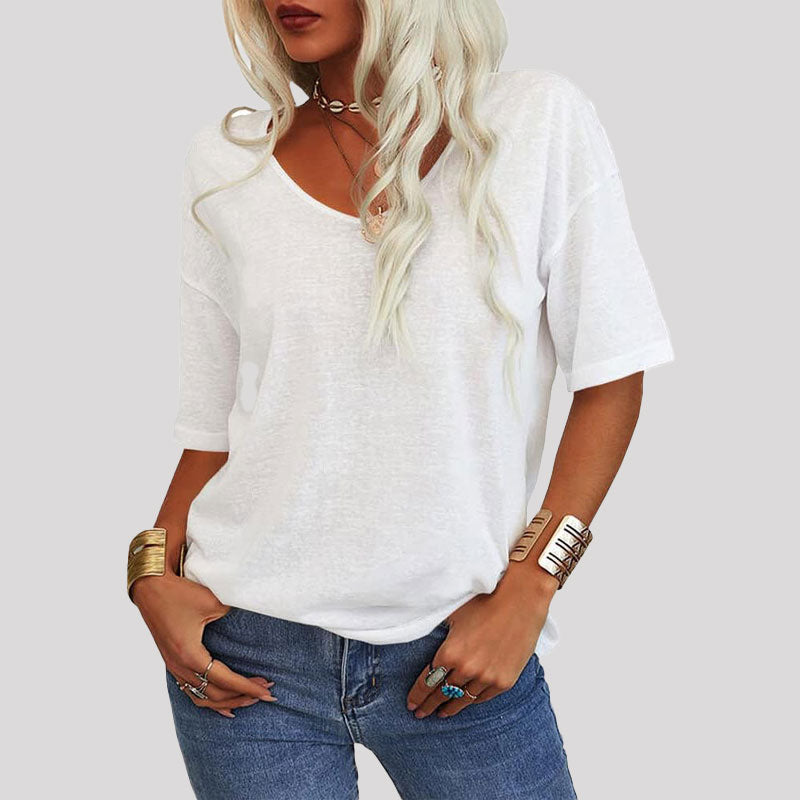 🌸Naisten Yksivärinen V-Pääntie T/Women's Solid Color V-Neck T