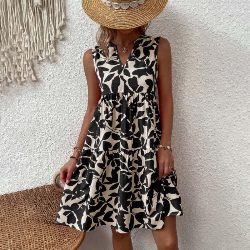 🌸2025 Uusi saapuminen💕Botanical Print V-kaula-aukkoinen laskostettu mekko