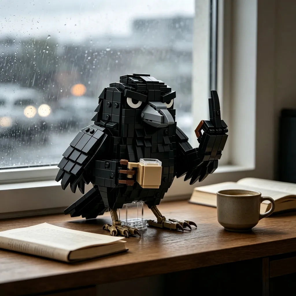 🐦‍⬛ Sarcastic Coffee Crow - Building Block Set – Funny Do Not Disturb Desk Decor