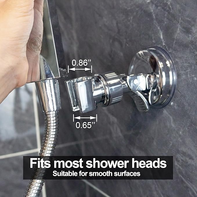 Adjustable shower head holder - Detachable shower head holder with suction cup - Drill-free shower head holder
