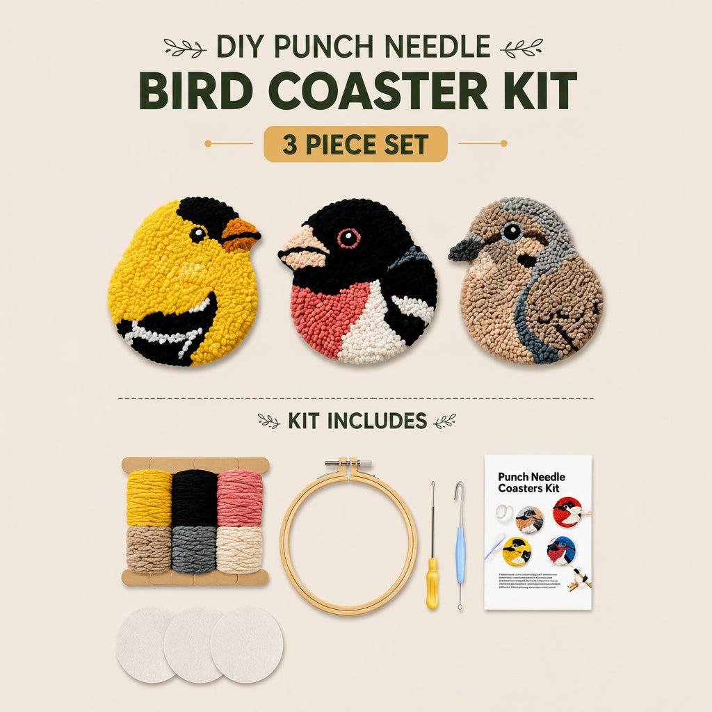 🧵Beginner-Friendly🐦DIY Bird Coasters Punch Needle Kit