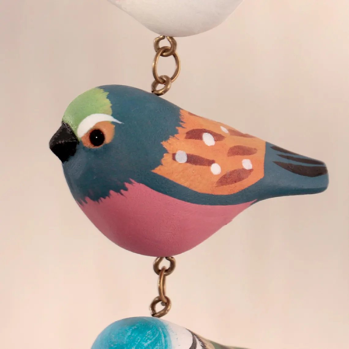 Rustic Hand Painted Bird Ornament, Handcrafted Wooden Colorful Birds