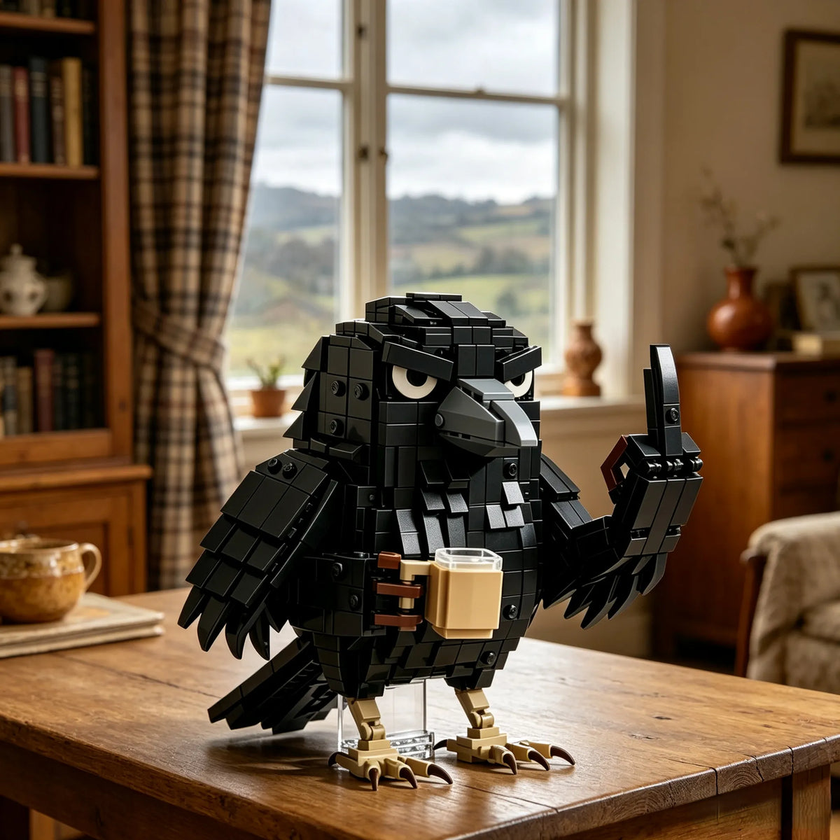 🐦‍⬛ Sarcastic Coffee Crow - Building Block Set – Funny Do Not Disturb Desk Decor