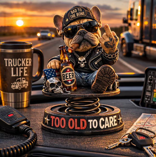 “Too Old To Care” Rebel Eagle Dashboard Bobblehead – Funny Badass Driver Car Ornament