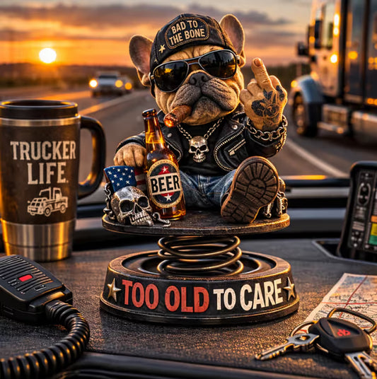 “Too Old To Care” Rebel Eagle Dashboard Bobblehead – Funny Badass Driver Car Ornament