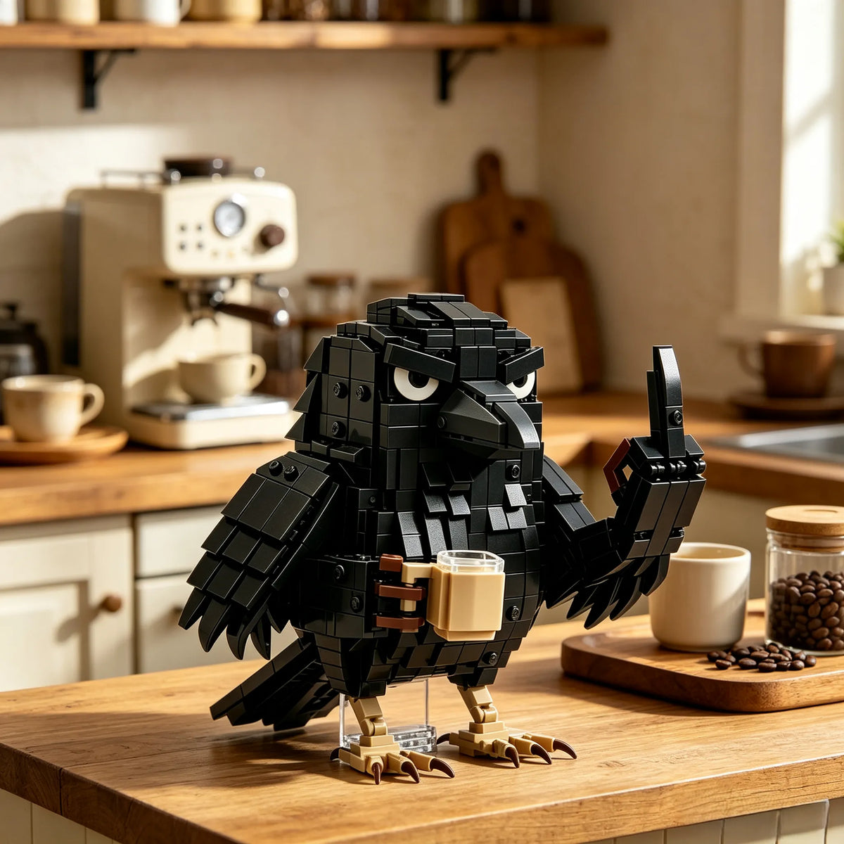 🐦‍⬛ Sarcastic Coffee Crow - Building Block Set – Funny Do Not Disturb Desk Decor