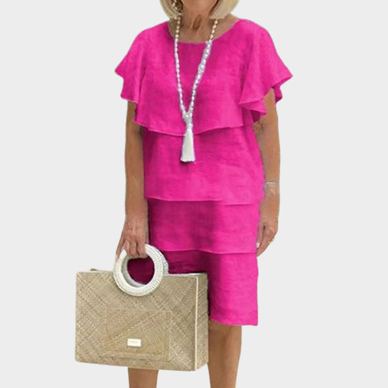 🌸Pyöreäkauluksinen, kellohihainen, monikerroksinen midimekko