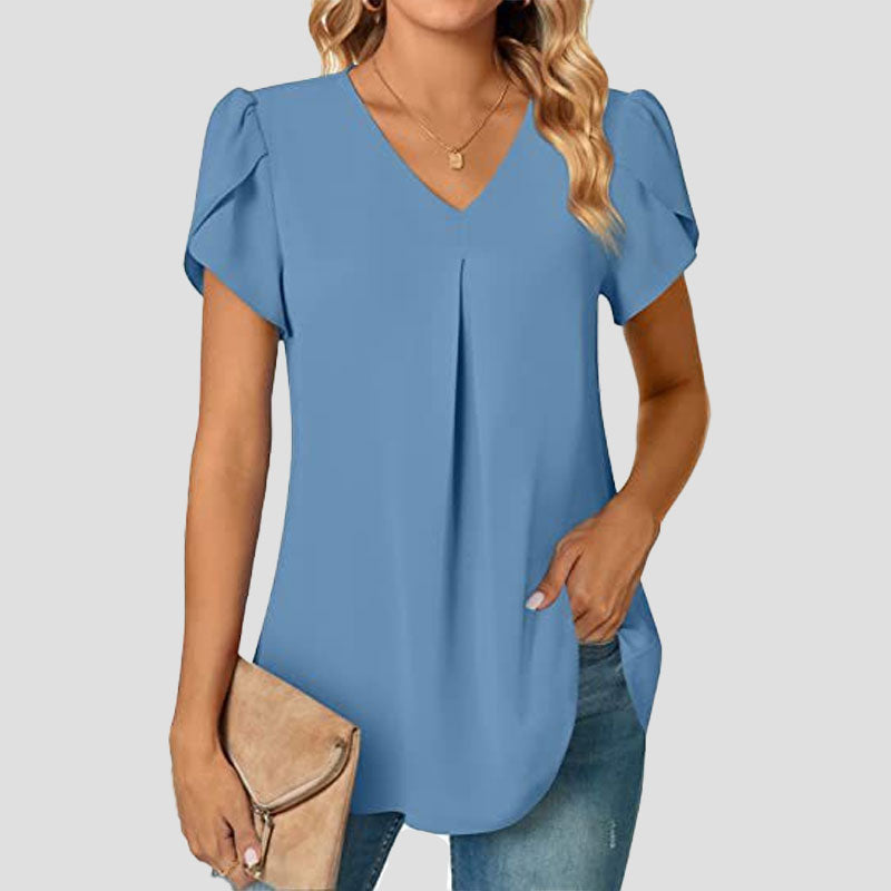 🌸Terälehtihihainen V-aukkoinen yksinkertainen paita