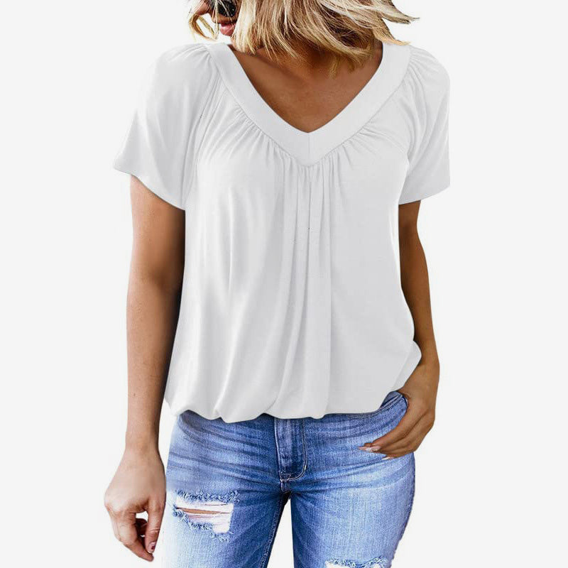 Naisten Rento Laskostettu V-Aukkoinen Lyhythihainen Paita