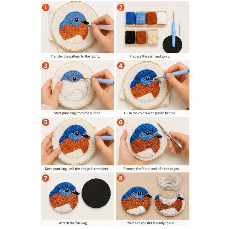 🧵Beginner-Friendly🐦DIY Bird Coasters Punch Needle Kit