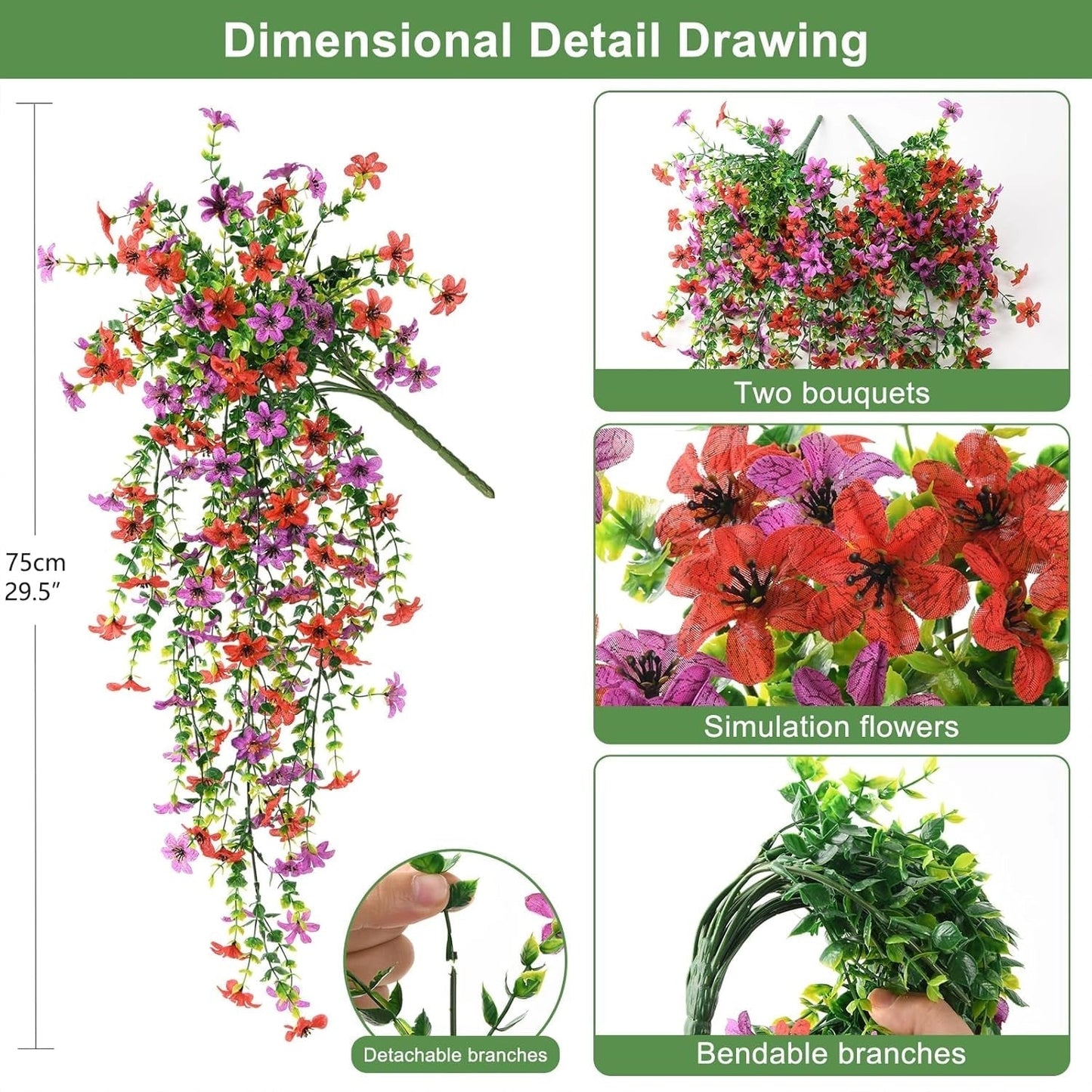 Outdoor cascading daisy and eucalyptus flowers – Realistic Hanging Plant for Indoor & Outdoor Decor