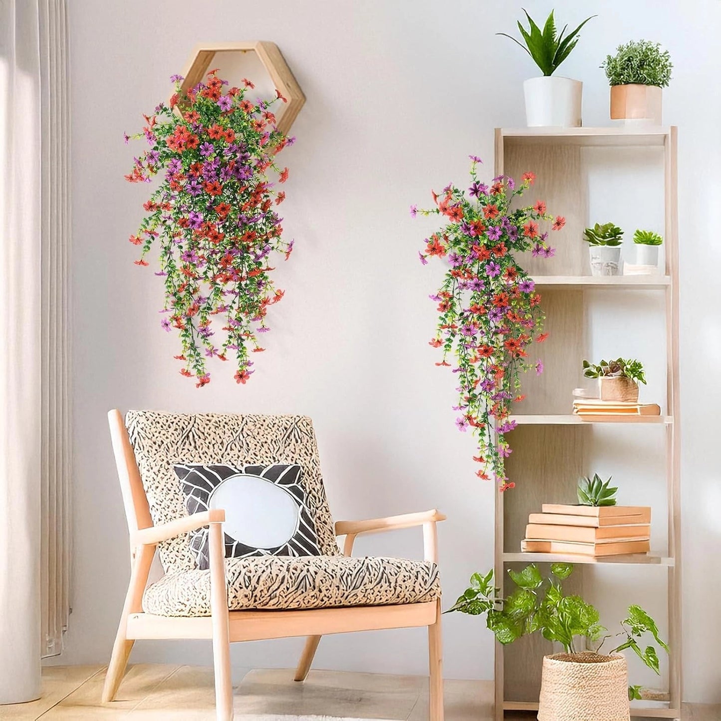 Outdoor cascading daisy and eucalyptus flowers – Realistic Hanging Plant for Indoor & Outdoor Decor