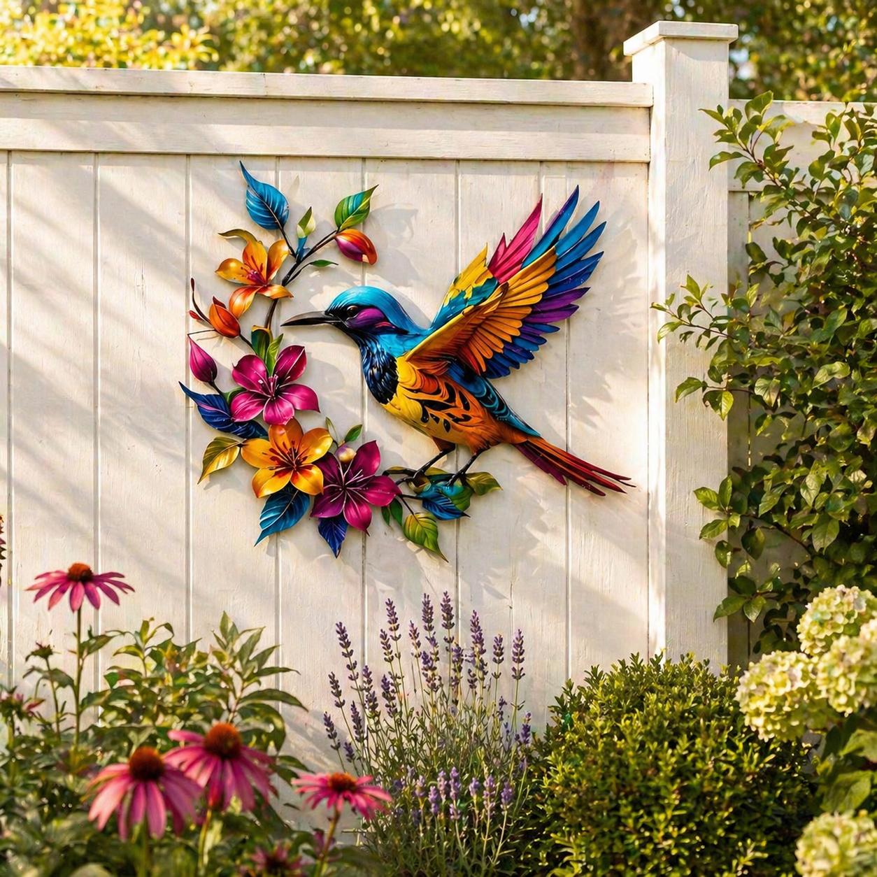 Colorful Hummingbird & Floral Metal Wall Decor