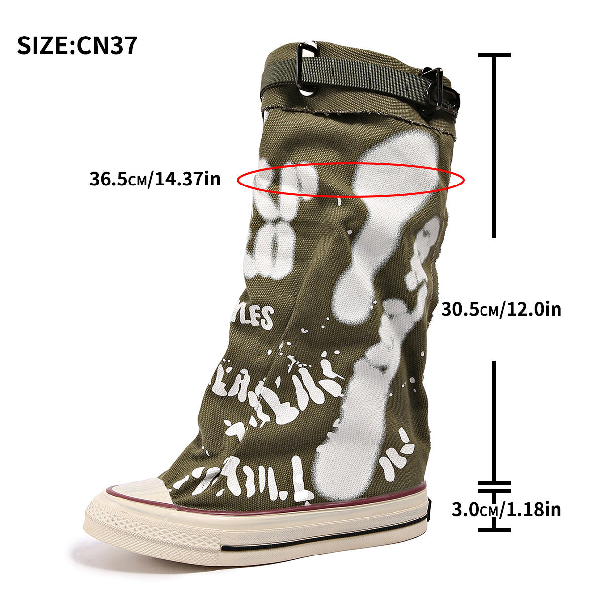 Retro Flat Graffiti saappaat Semi korkea vasikka