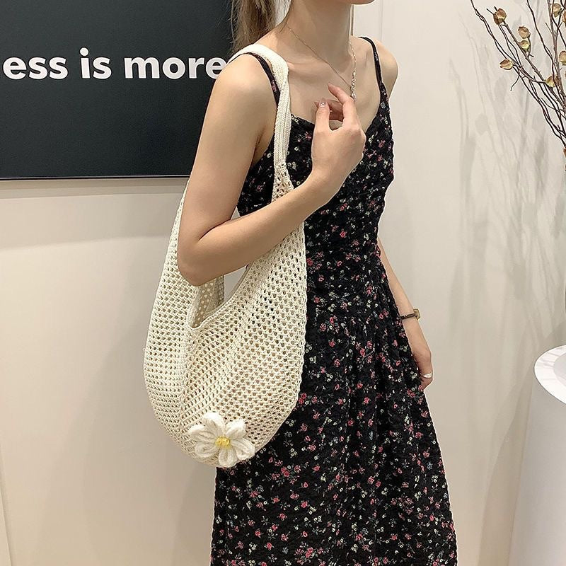Handmade Crochet Beach Tote Bag – Large Woven Straw Hobo Bag for Summer Travel & Vacation