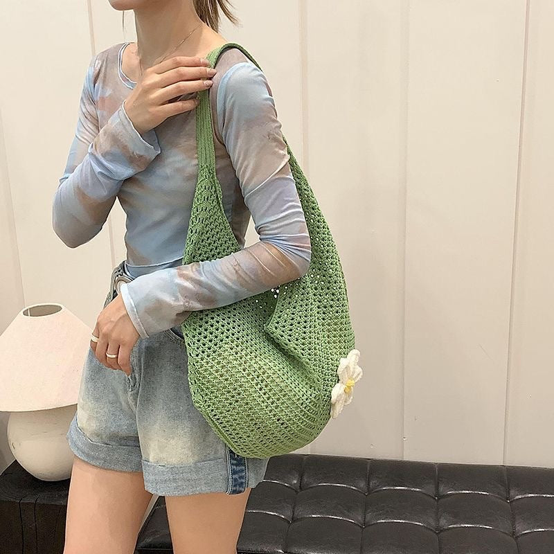 Handmade Crochet Beach Tote Bag – Large Woven Straw Hobo Bag for Summer Travel & Vacation