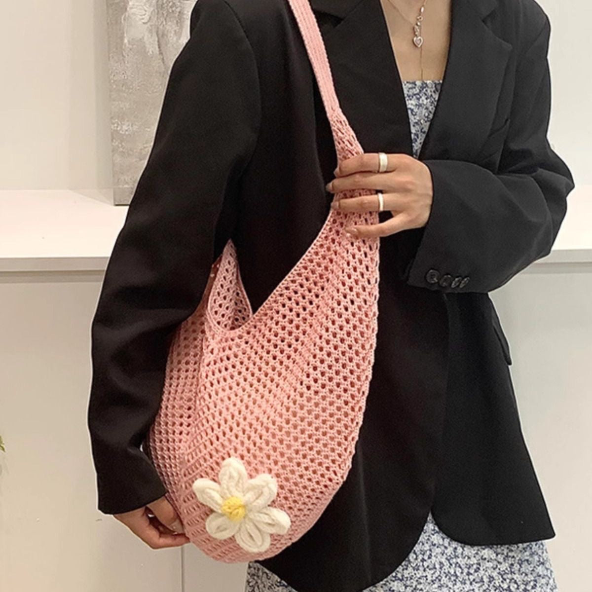 Handmade Crochet Beach Tote Bag – Large Woven Straw Hobo Bag for Summer Travel & Vacation