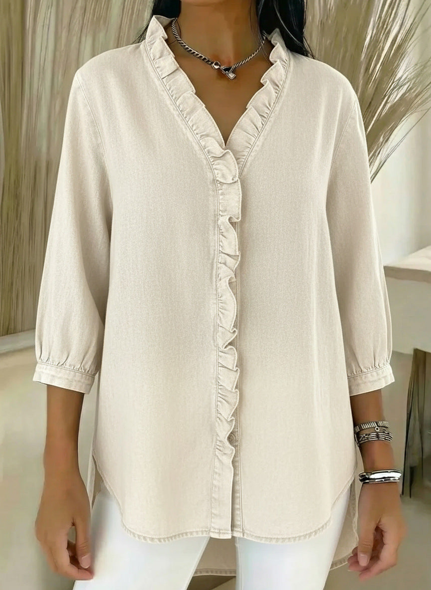 Women's sweater with ruffles and V-neck💃✨