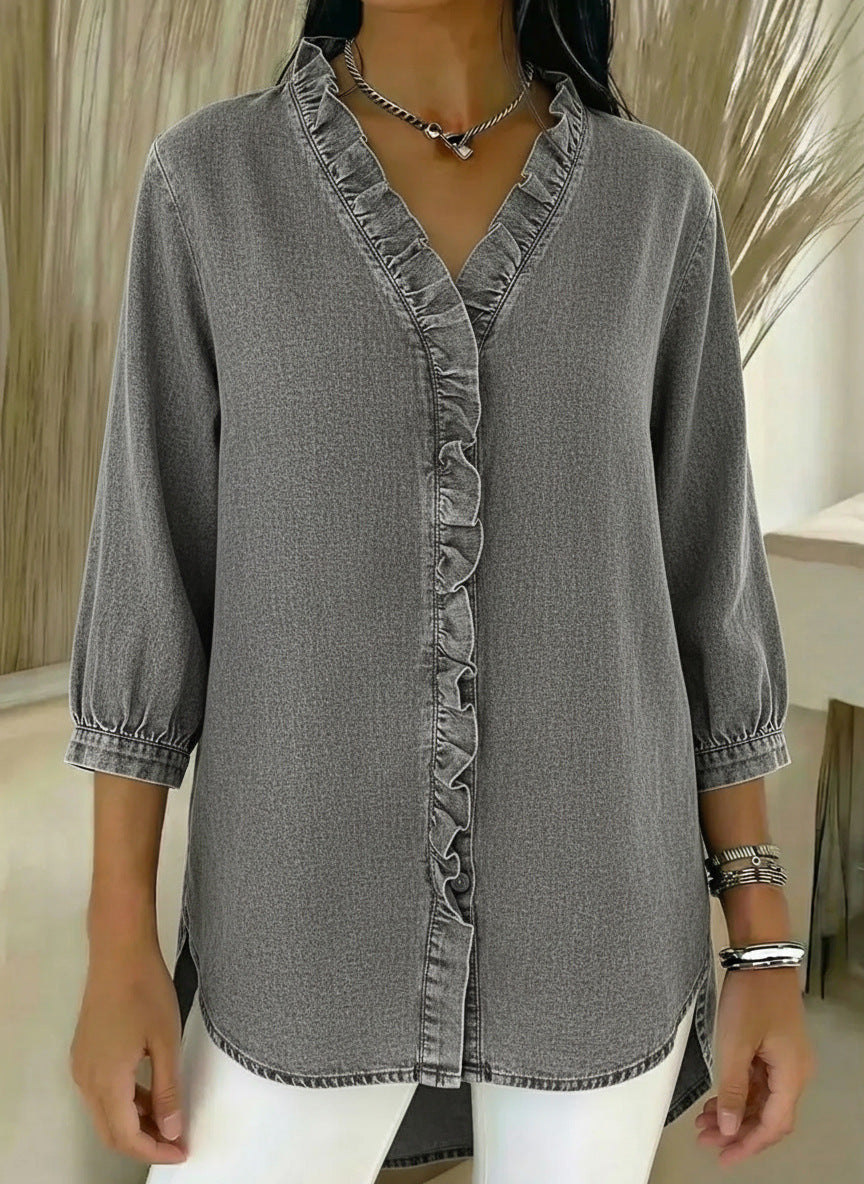 Women's sweater with ruffles and V-neck💃✨