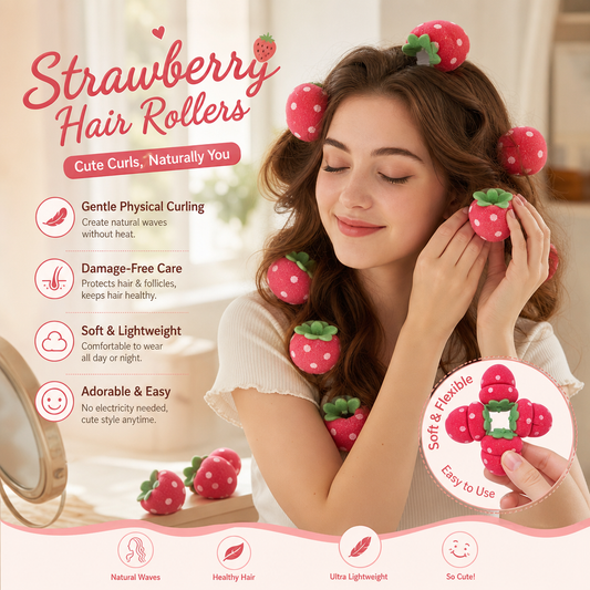 Strawberry Sponge Hair Curlers – Soft Heatless Curling Balls