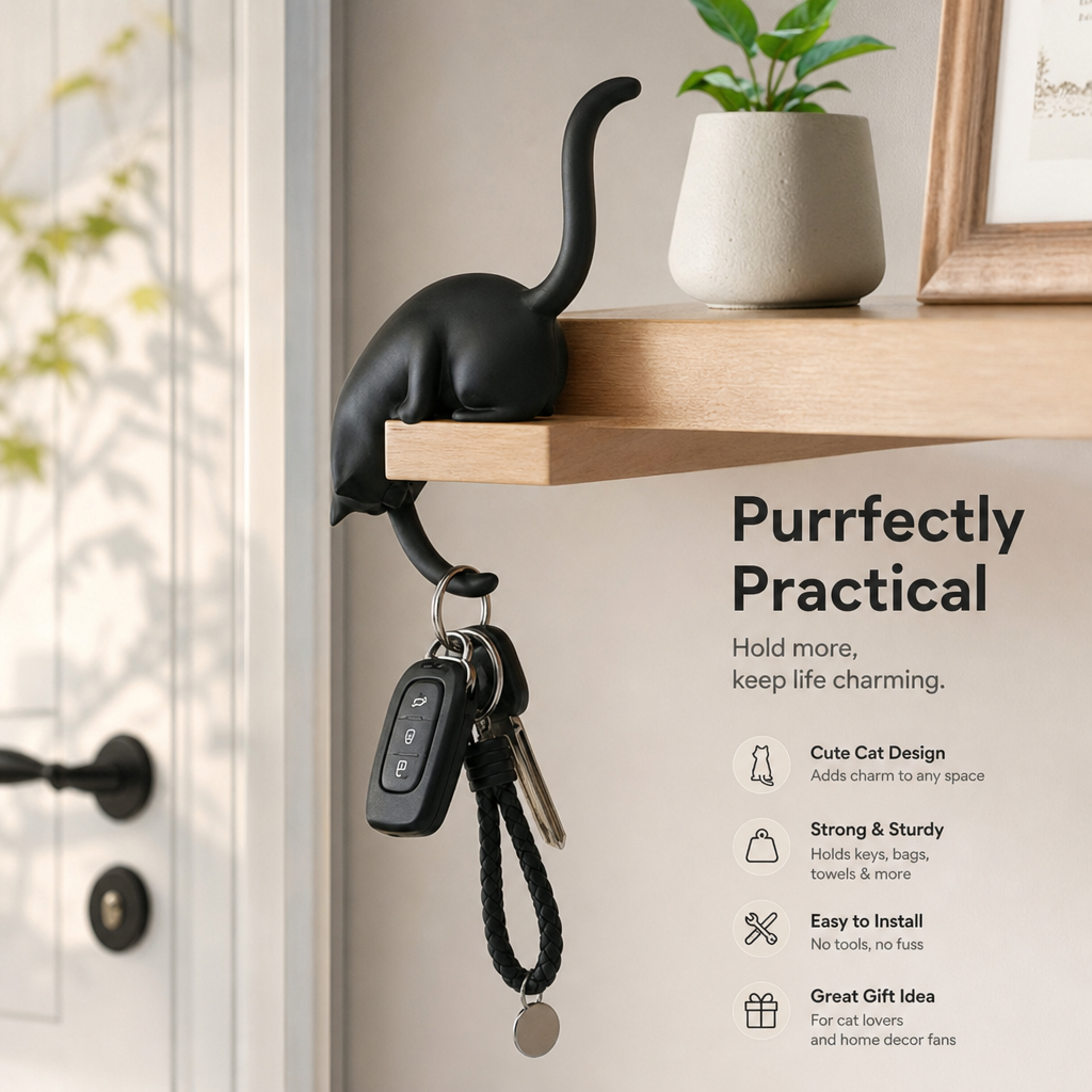 Creative Black Cat Tail Key Holder Hanging Hook For Home Decoration
