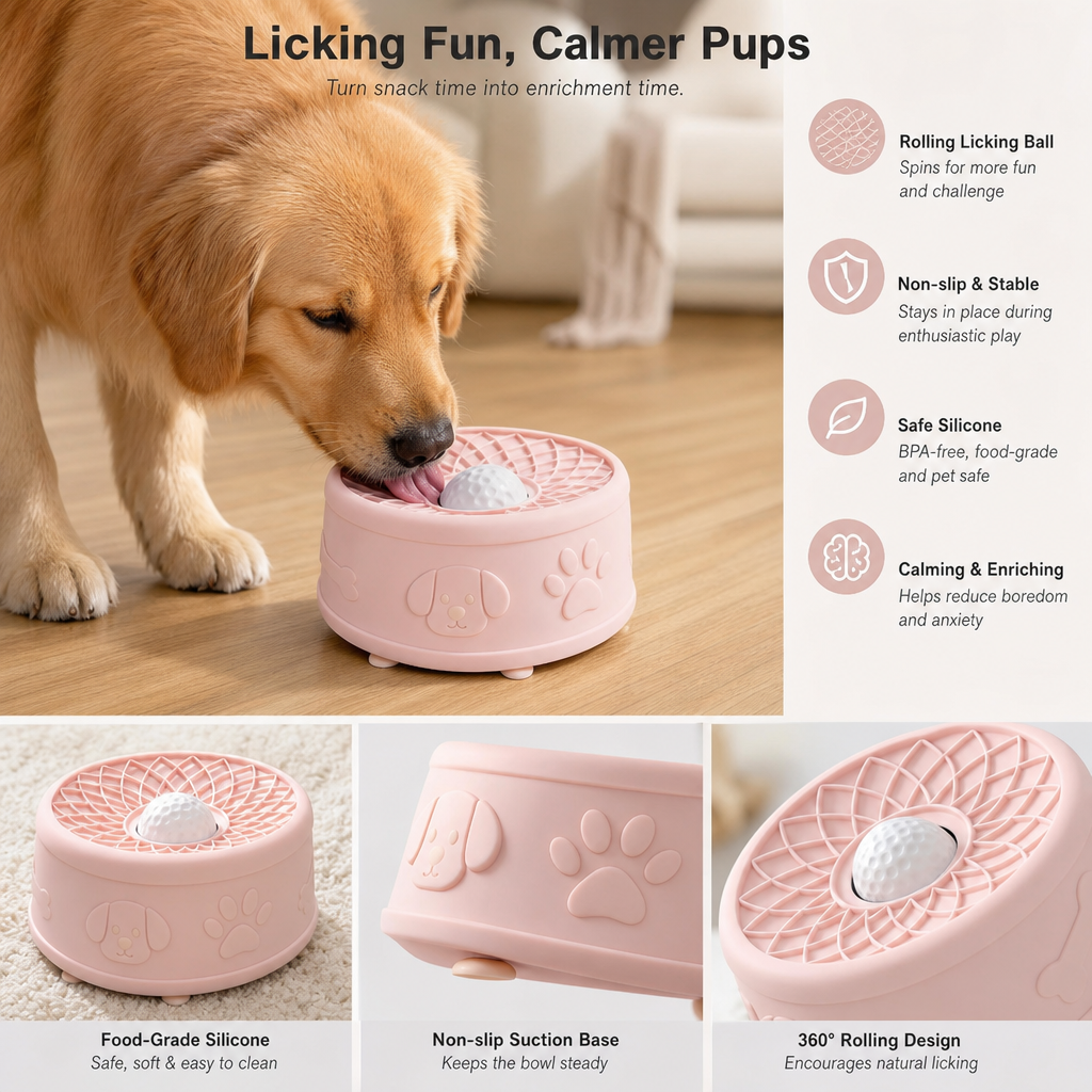 🐾🥣 Pet Yogurt Licking Bowl with Rolling Ball Design