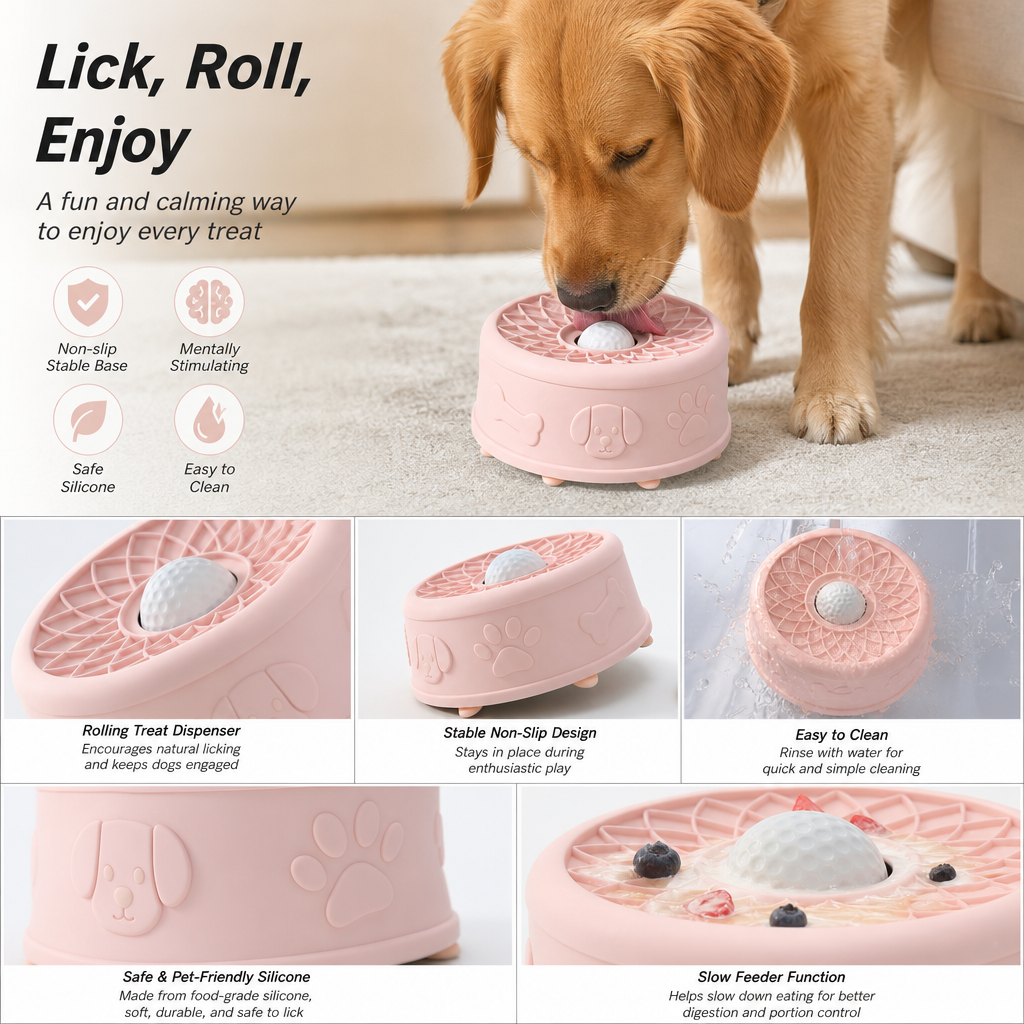 🐾🥣 Pet Yogurt Licking Bowl with Rolling Ball Design