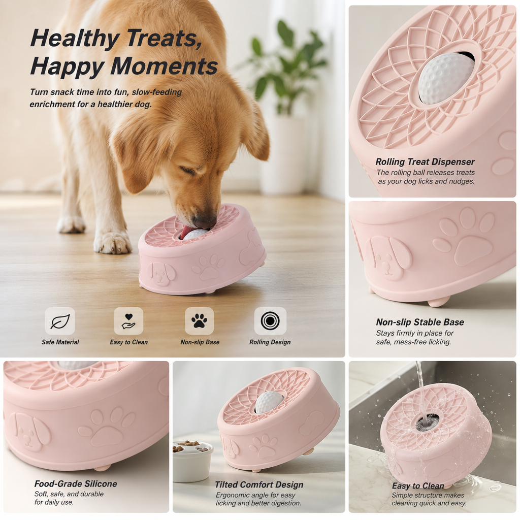 🐾🥣 Pet Yogurt Licking Bowl with Rolling Ball Design