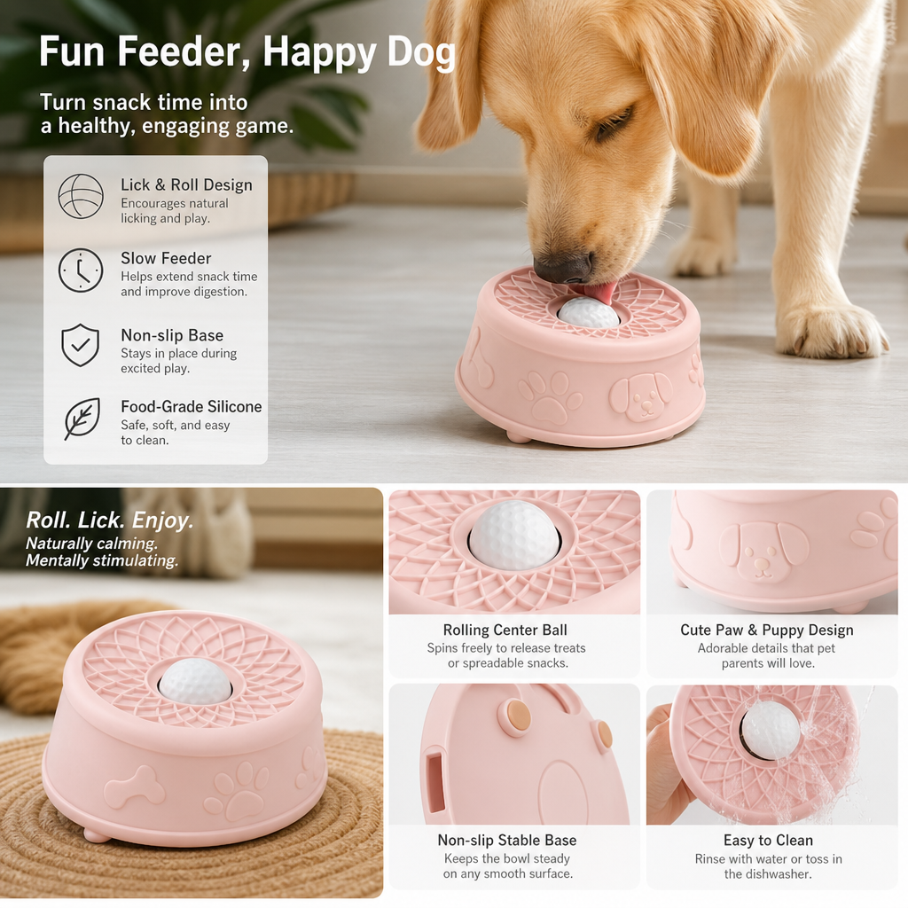 🐾🥣 Pet Yogurt Licking Bowl with Rolling Ball Design