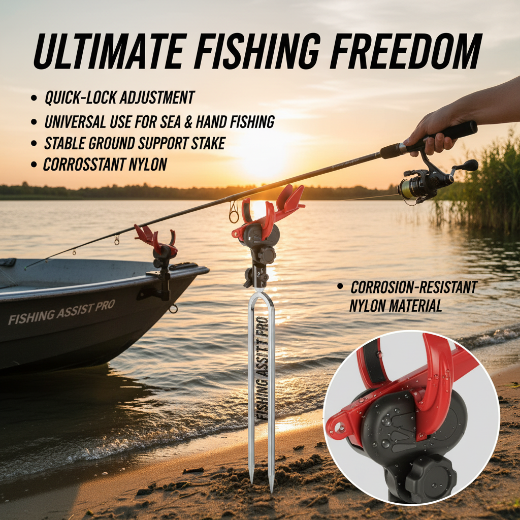Self-Locking Fishing Rod Holder with Ground Stake - Auto-Release Fish Rod Stand for Hands-Free Fishing