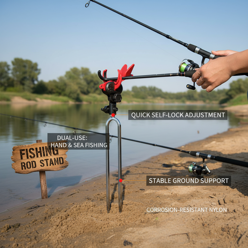 Self-Locking Fishing Rod Holder with Ground Stake - Auto-Release Fish Rod Stand for Hands-Free Fishing