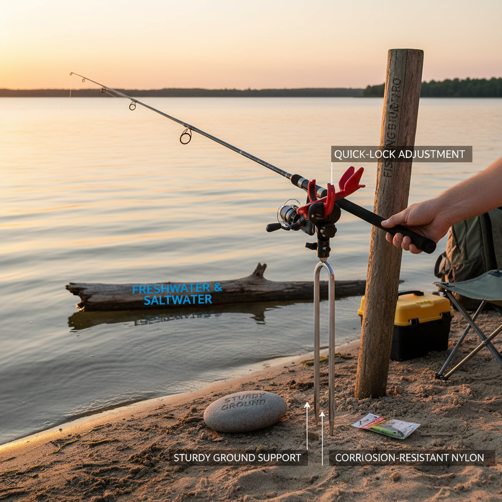 Self-Locking Fishing Rod Holder with Ground Stake - Auto-Release Fish Rod Stand for Hands-Free Fishing