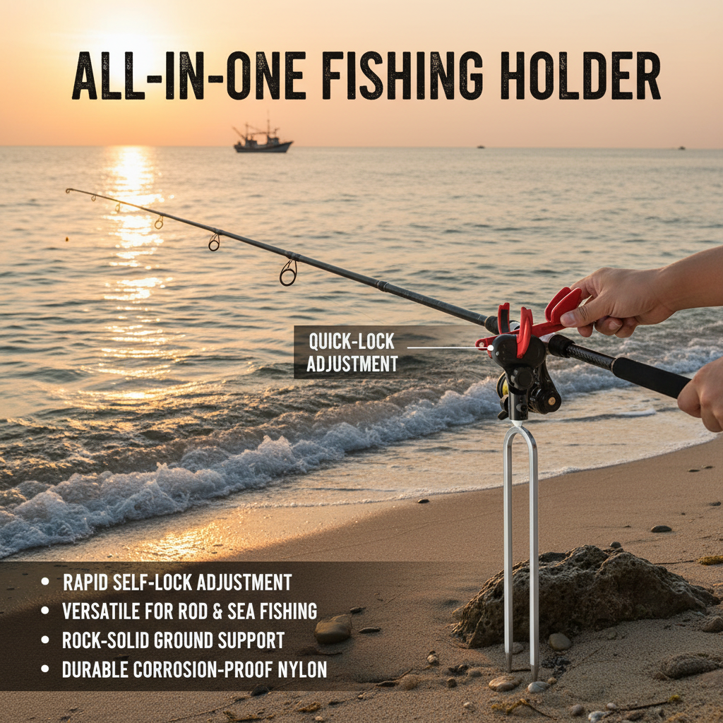Self-Locking Fishing Rod Holder with Ground Stake - Auto-Release Fish Rod Stand for Hands-Free Fishing