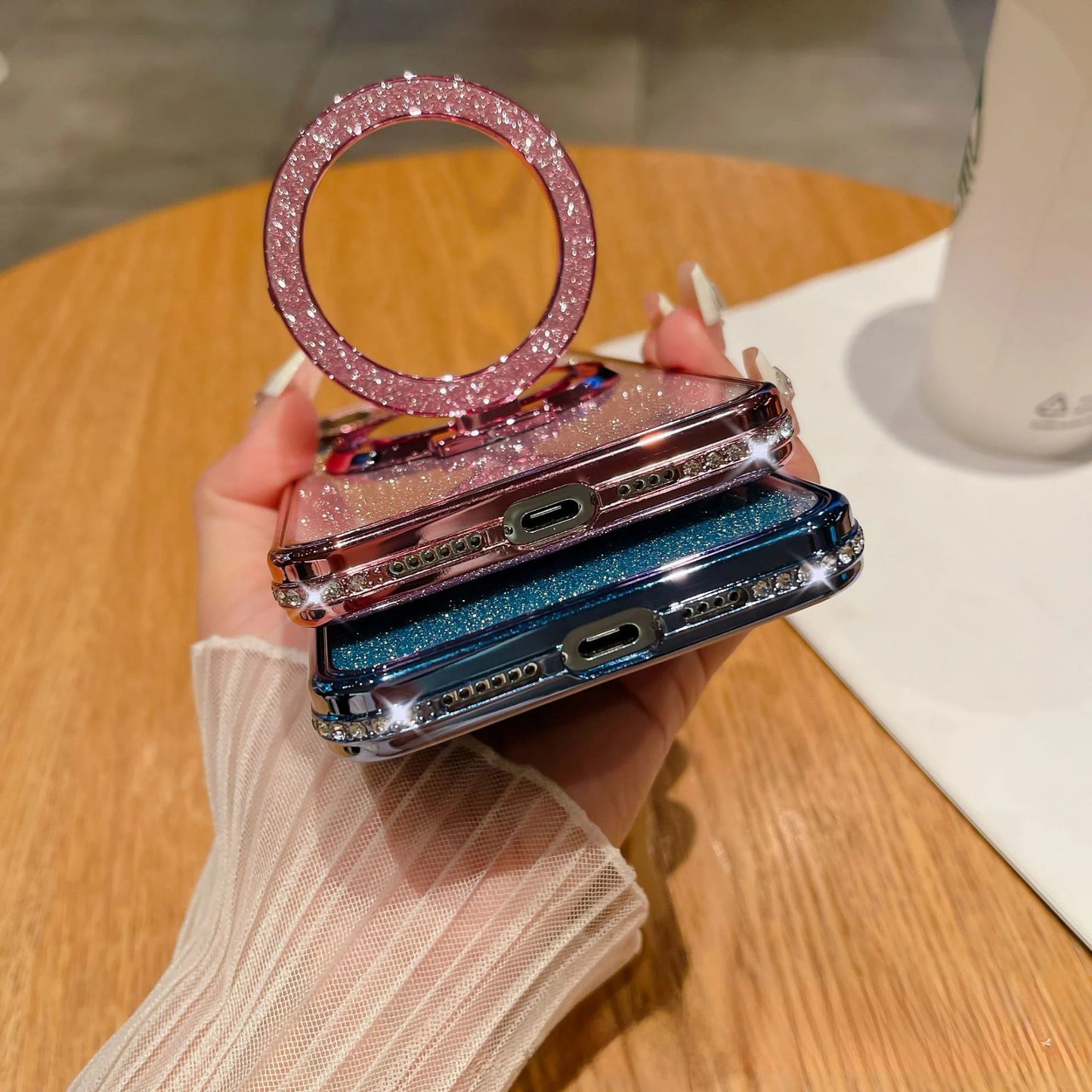 📲✨Gradient Glitter Holder -meikkipeilin suojakotelo