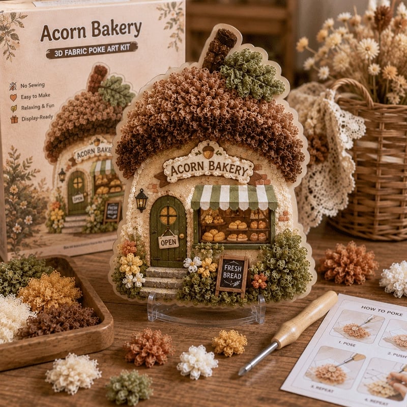 🔥 Last day: 49% off – ✨ ‘Whimsical Village’ kit for 3D fabric art (Poke Art technique)