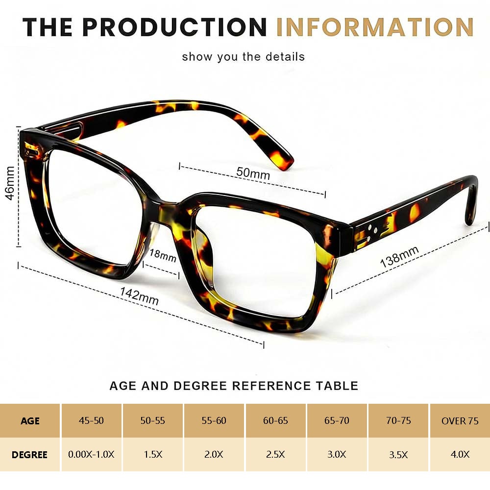 👓Set of 3 tortoiseshell reading glasses – Oversized square reading glasses that block blue ligh