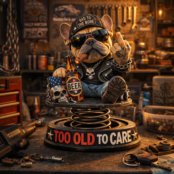 “Too Old To Care” Rebel Eagle Dashboard Bobblehead – Funny Badass Driver Car Ornament