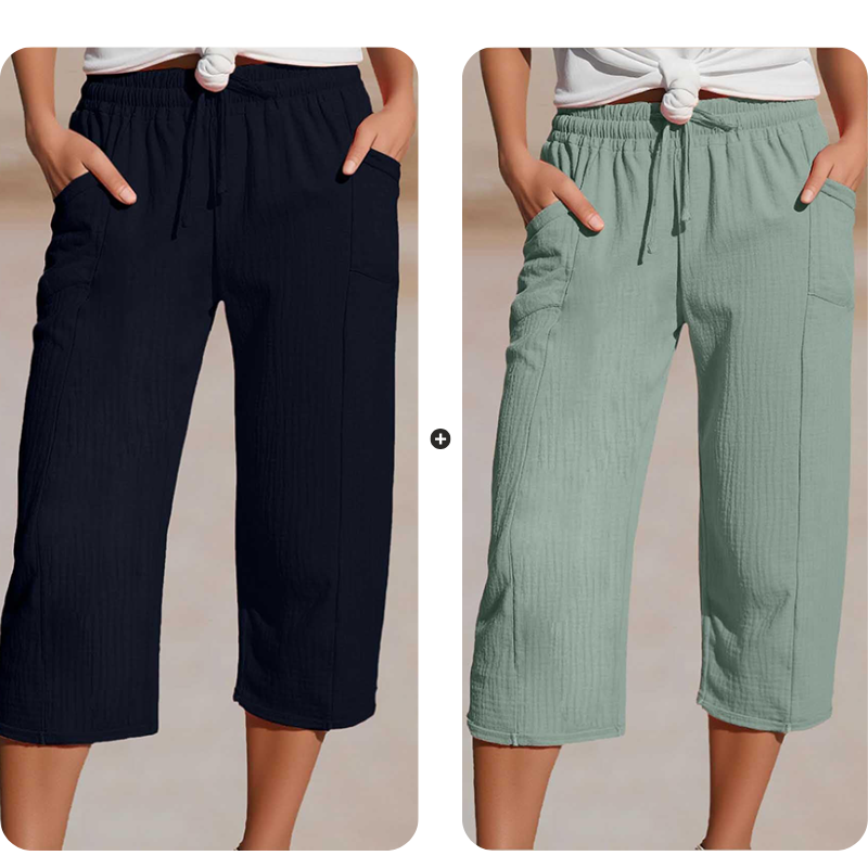 Women's plain-coloured pleated cotton and linen short