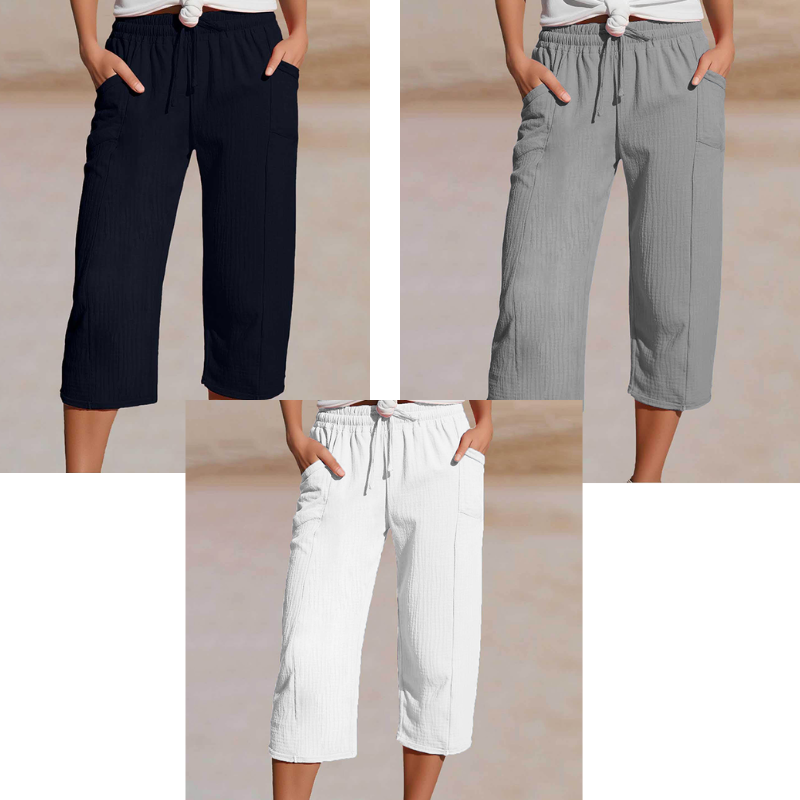 Women's plain-coloured pleated cotton and linen short